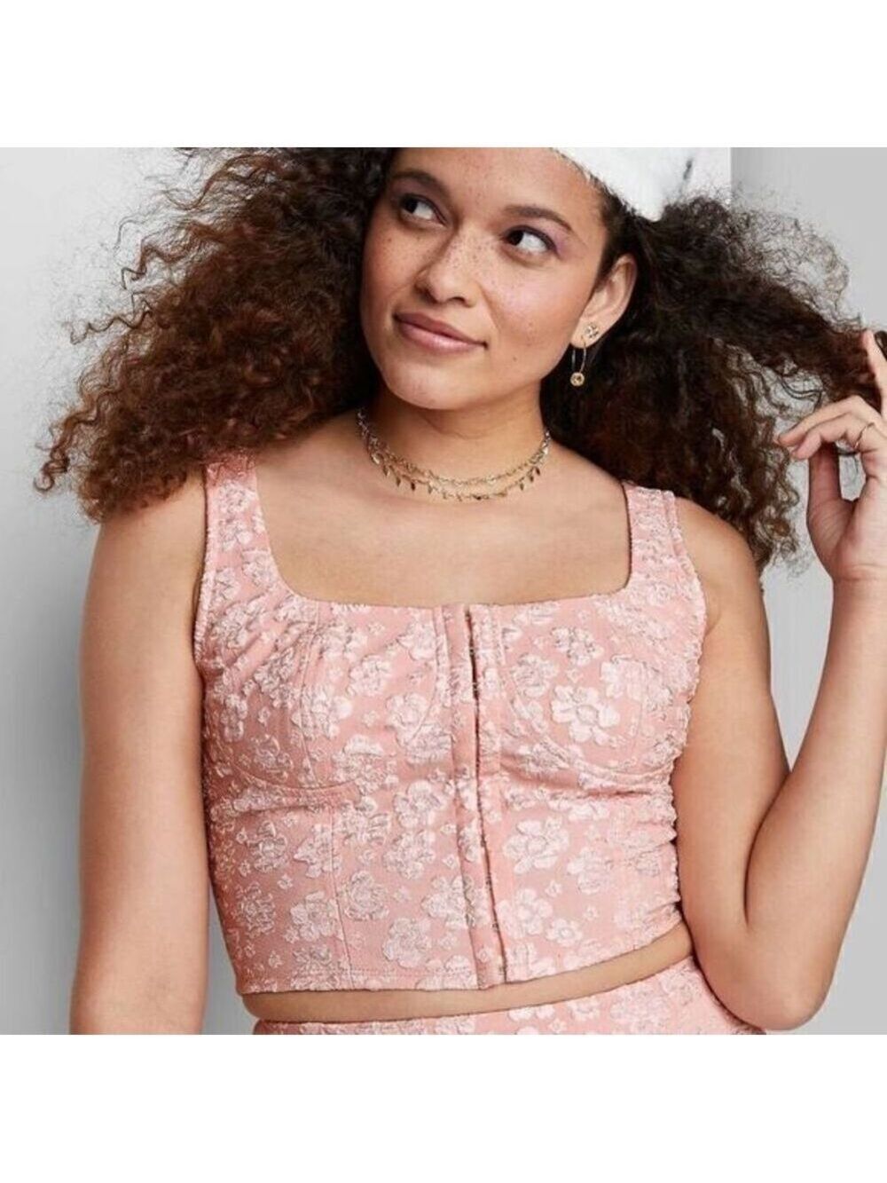 Pink Lace Corset Crop Top Large